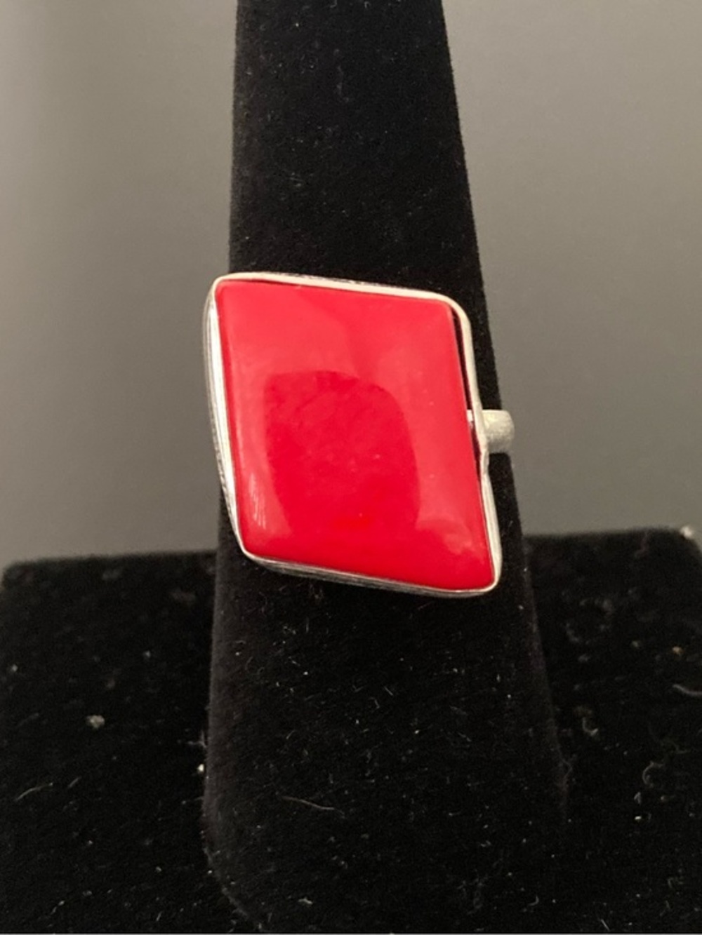 Red Geometric Statement Ring - Silver 925 Size 7